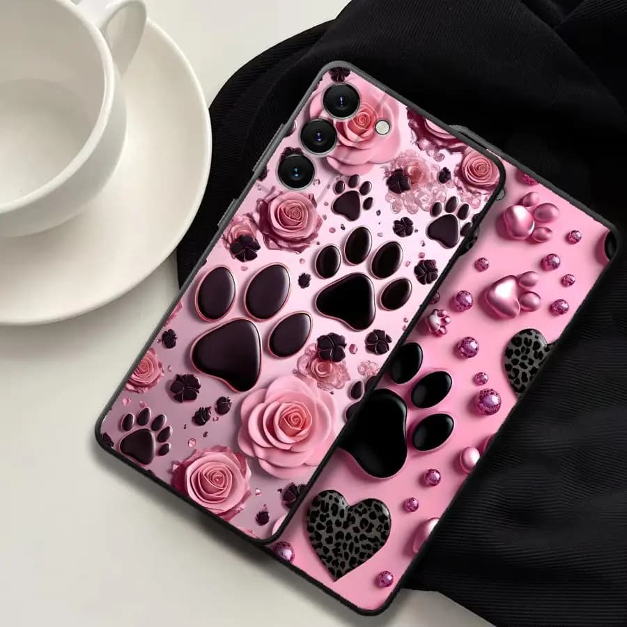 Pink Pet Paw Print Pattern Phone Cover Case for Samsung Galaxy A73 A51 A25 A16 A57 A15 A37 A06 A05 A23 A41 A36 A70 A50 A53 A12