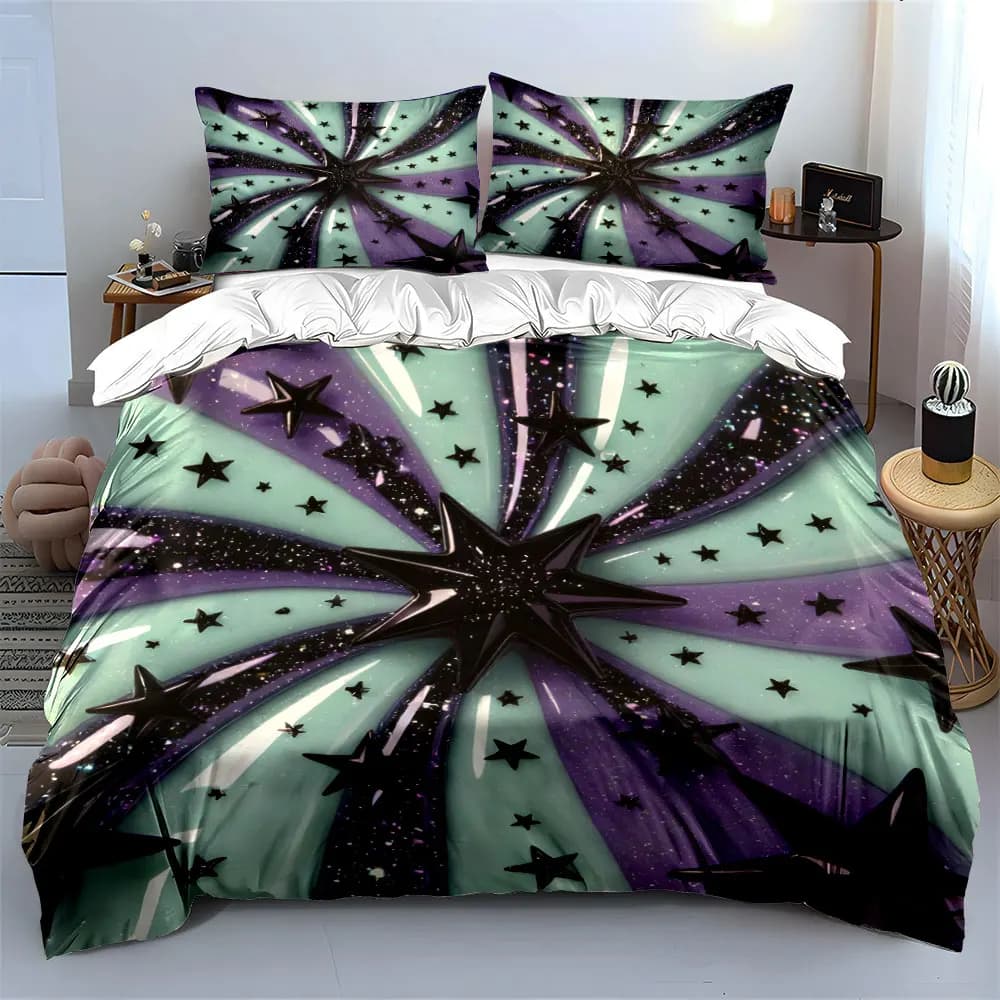 Set Decorativo Design Stellato, Morbido e Confortevole Set Copripiumino con 1 Copripiumino e 2 Federe, Regalo