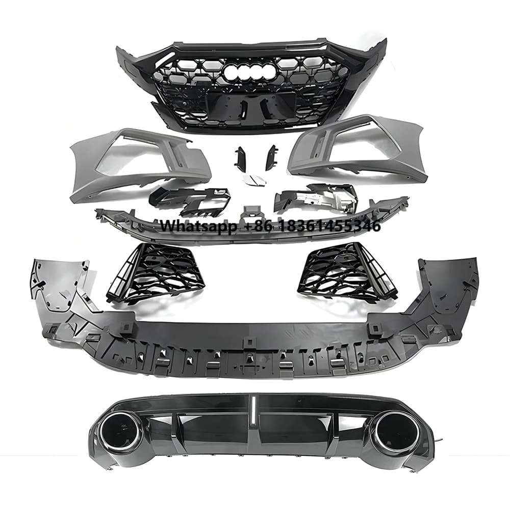 For A3 20-23 Front Bumper with Grill Rear Lip Diffuser with Muffler Tip Full RS3 Style Body Kit