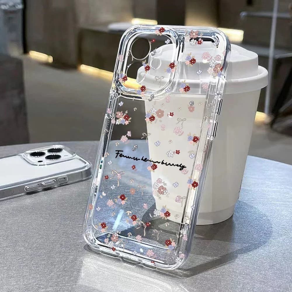 Custodia Morbida Antiurto Trasparente con Mini Fiori per iPhone 17 Pro Max, 16, 15, 11, 12, 13, 14 Pro Max, XR, XS Max, X