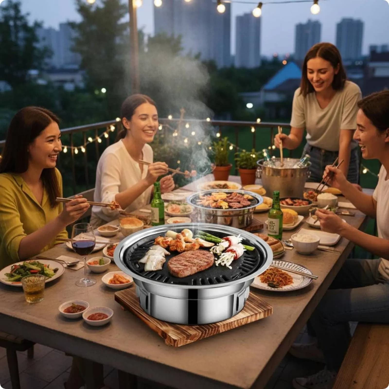 Non-Stick Korean Barbecue Grill Heat Retention Portable Korean Grill Tabletop Charcoal Cooker Food Safe Grade for Commercial Use