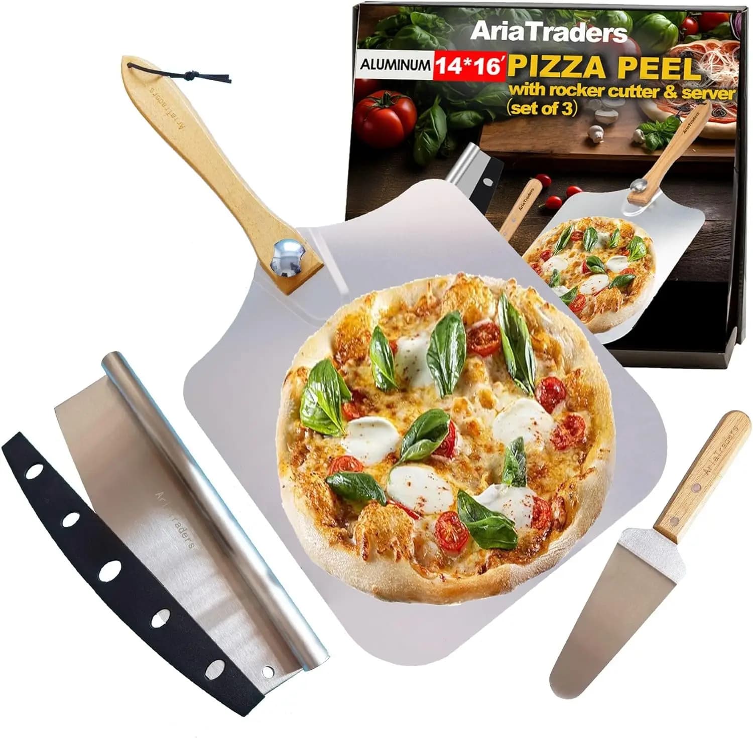 Set di Pala per Pizza in Alluminio da 16 Pollici con Manico Pieghevole, Taglierina e Paletta per Facile Conservazione
