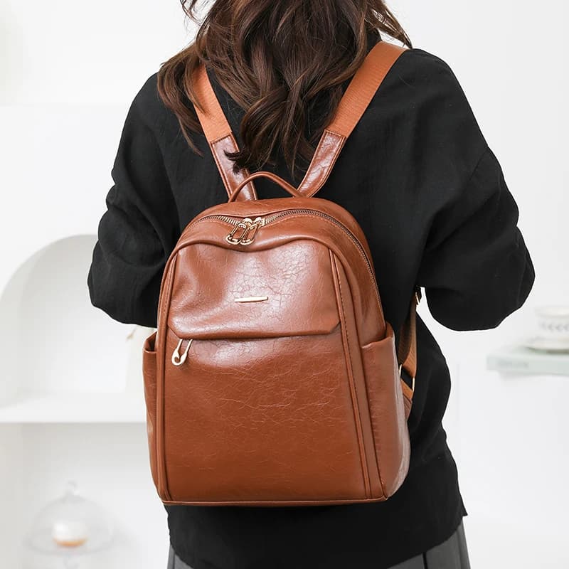 Stylish PU Leather Women Backpack Large Capacity Anti Theft Laptop Bag College School Bag Travel Rucksack with Women's backpack
