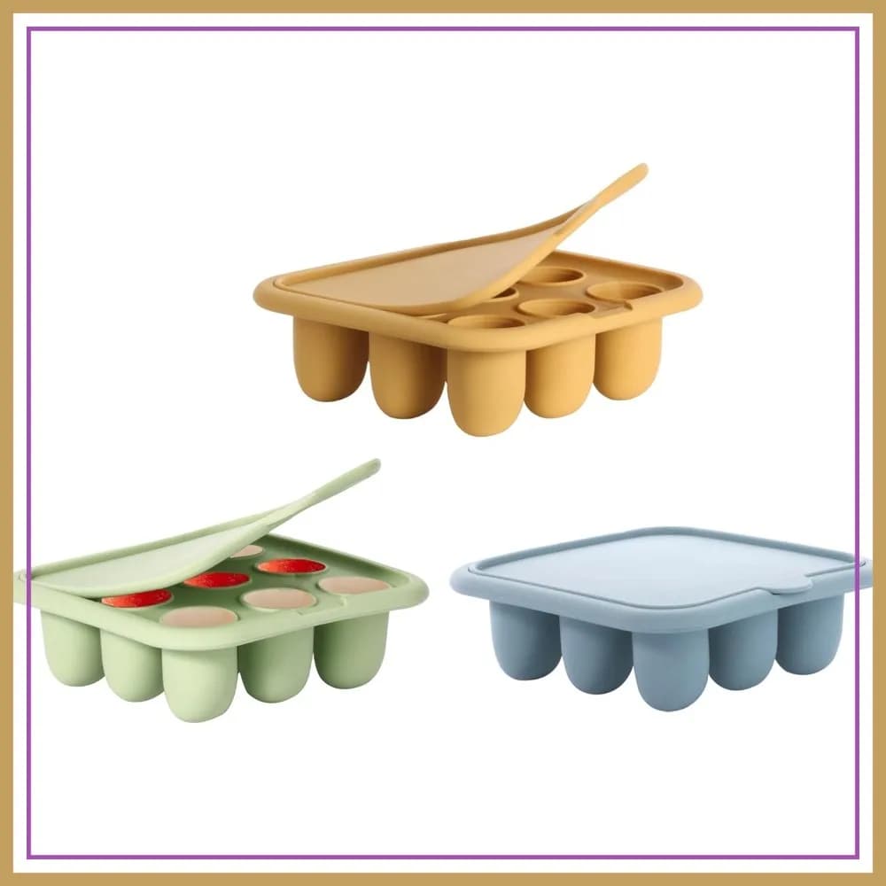 Silicone Baby Food Freezer Tray, Fruit Feeder Teether, Breastmilk Popsicle Mold, Homemade Meals Maker-Blue