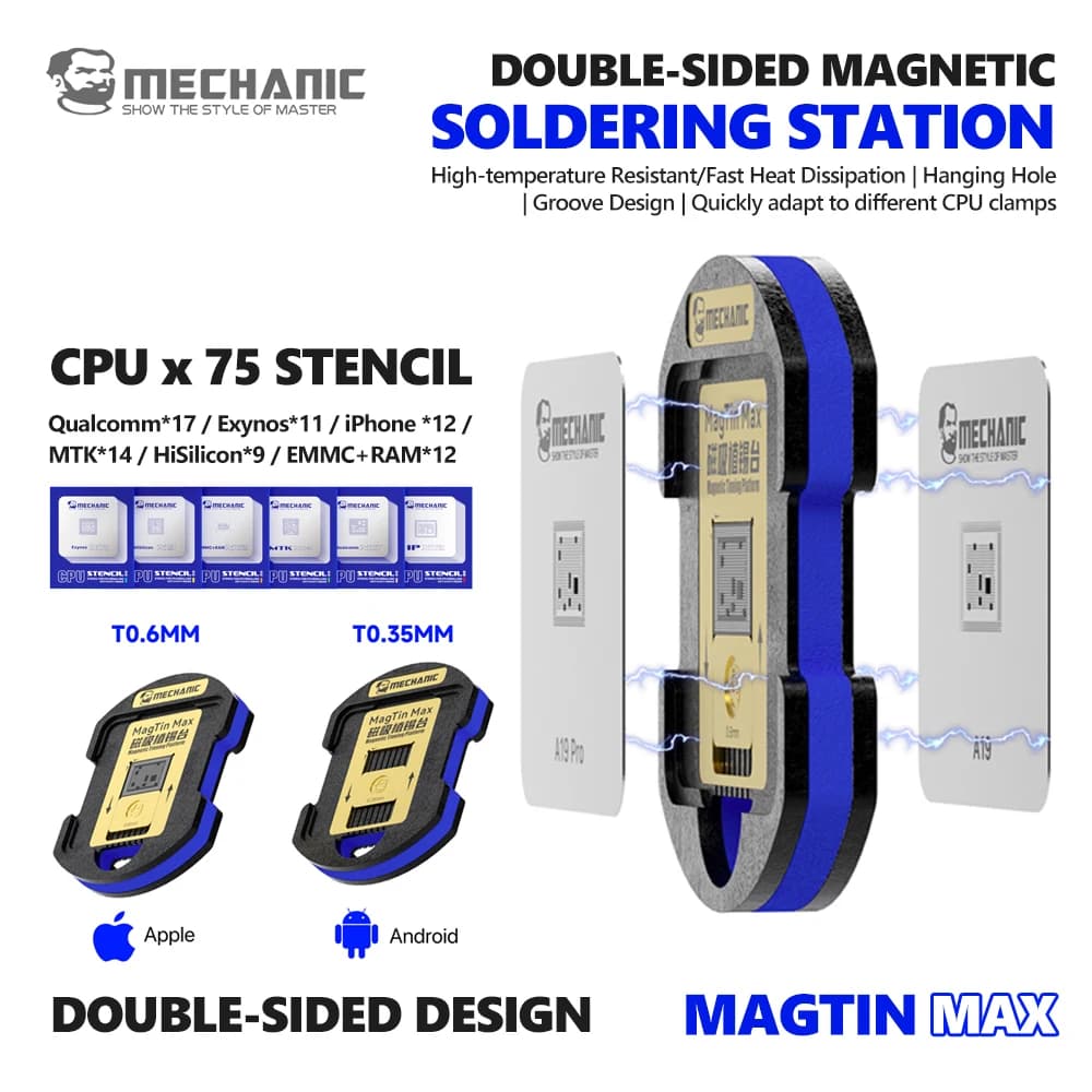 MECHANIC MagTin Max Dual-Sided Magnetic Soldering Station Set Hanging Hole Design for Mobile Phone Repair CPU Clamping Tool