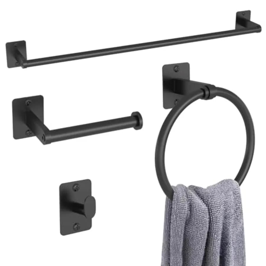 Set di accessori da bagno nero opaco, 4 pezzi, set di accessori per bagno, portasciugamani da 24 pollici, ganci per asciugamani e accappatoi