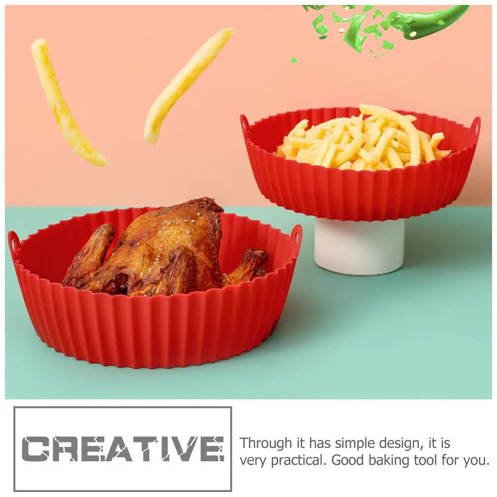 2 Pieces Silicone Carpets for Air Fryer, Non-sticks and Heat Resistant, Microwave Oven Boards, Black and Red Round Kitchen Accessories
