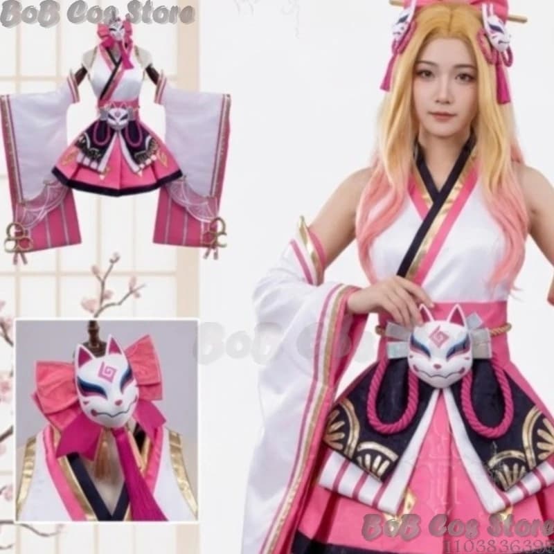 Teamfight Tactics Spirit Blossom Chibi Ahri Cosplay Costume Female Outfit Accessories Halloween Theme Festival Fancy Comic Con