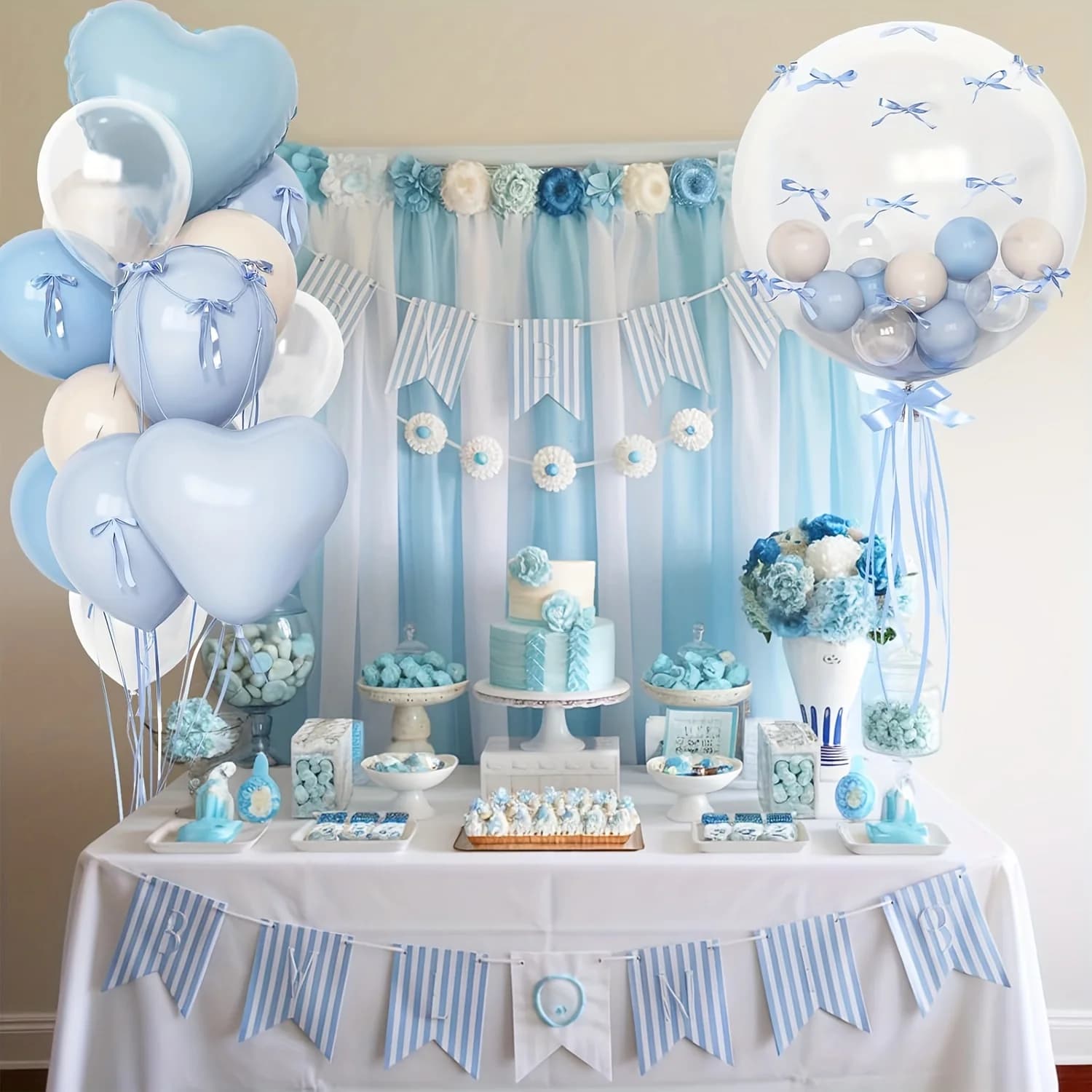 Fairy Tale 31pcs Light Blue Cream White Heart Foil And Latex Balloon Set Birthday Party Wedding Decor Supplies Perfect Decor