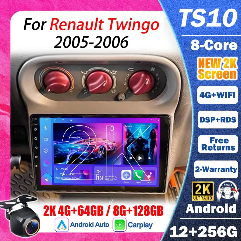Autoradio Android 16 for Renault Twingo 2005-2013 with GPS, Navigation, Multimedia Reader Video and Carplay