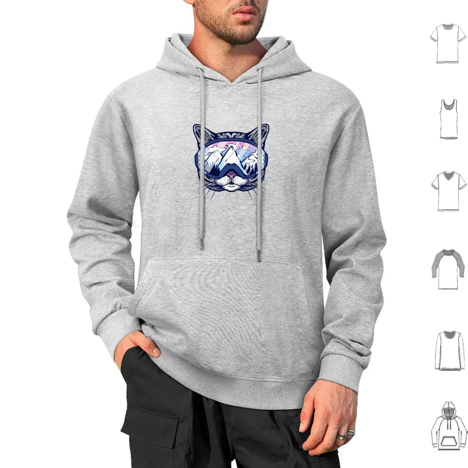 Occhiali da sci per gatti Felpa con cappuccio da sci in cotone a maniche lunghe Occhiali da sci per gatti per sci Sciier Montagne di montagna Piste Neve Inverno