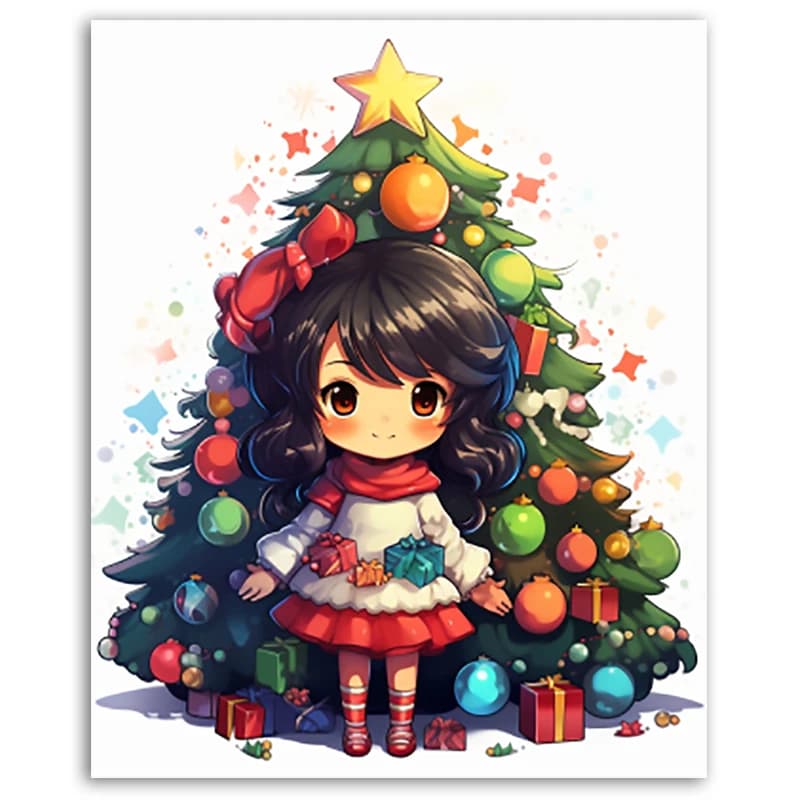 Pittura diamante 5D fai da te con i numeri Punte per polvere fata piena Ricamo Mosaico kit punto croce Ragazza anime e albero di Natale
