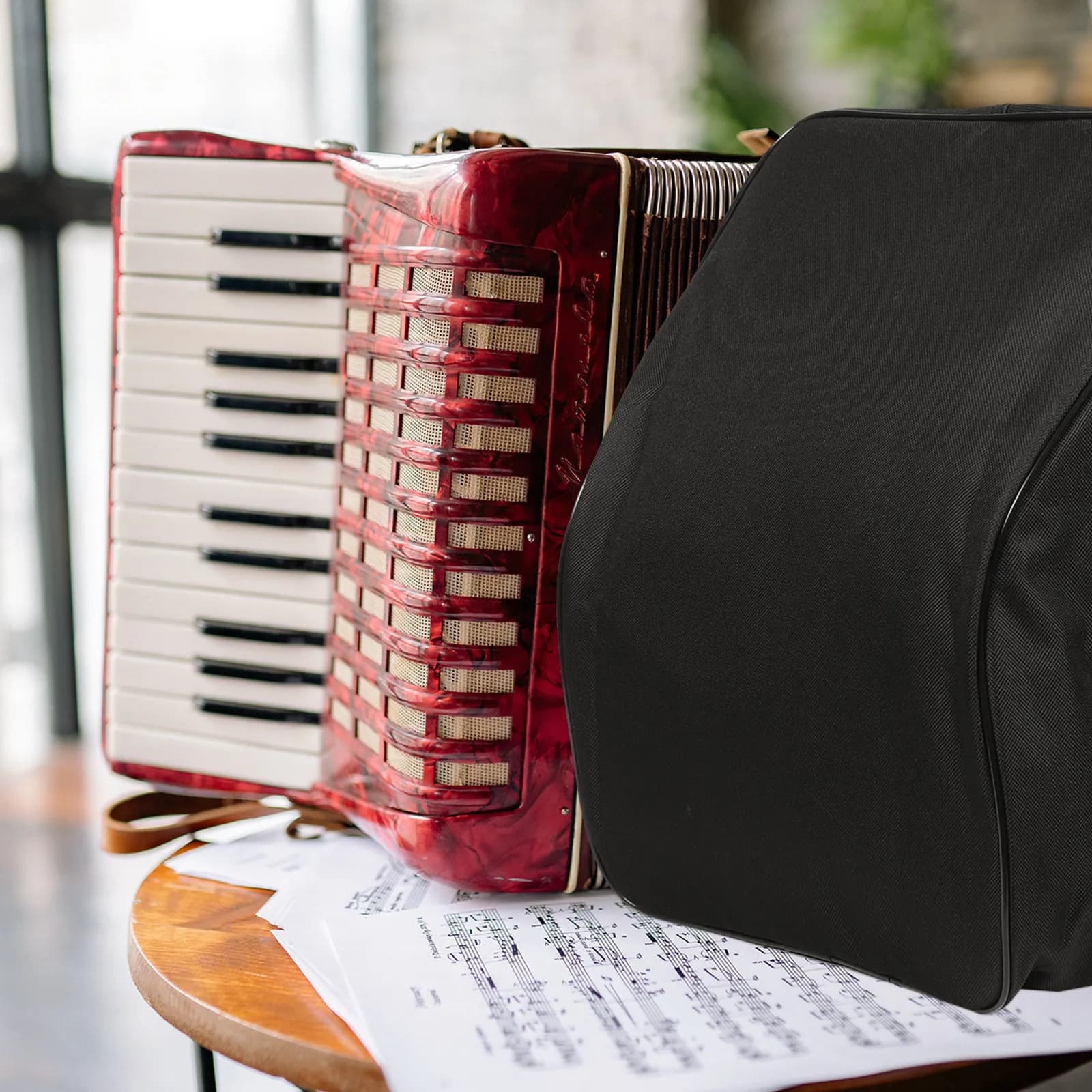 8-Bass Accordion Carrying Case Heavy-Duty Oxford Fabric with Adjustable Backpack Strap Ideal for Performers Students Teachers