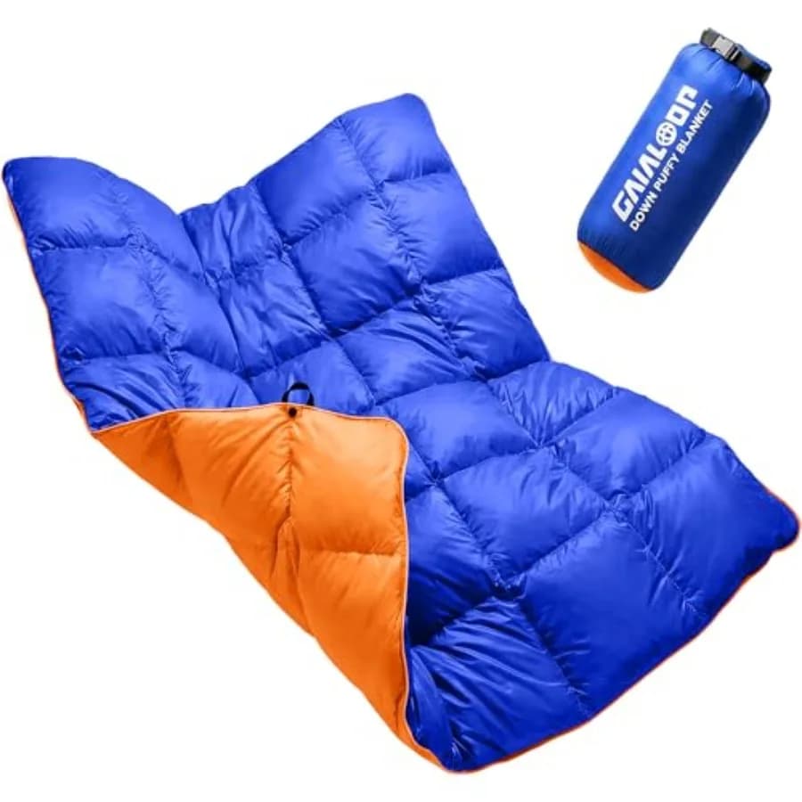 Coperta Imbottita in Piuma d'Oca per Auto, Campeggio, Viaggi all'Aperto, Escursionismo, Leggera, Portatile, Morbida, Calda e Confortevole