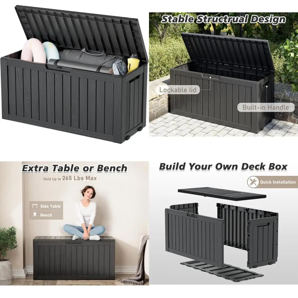 Large Resin Exterior - 75 Gallon, Waterproof, Double Parete, Ideal for Terraces, Garden Pipes and Storage in Courtyard