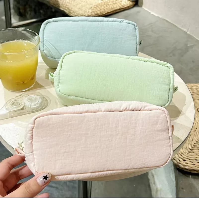 Simplicity Solid Color Pen Bag Zipper Design Large Capacity Pencil Case Portable Stationery Bag Gift Back To School