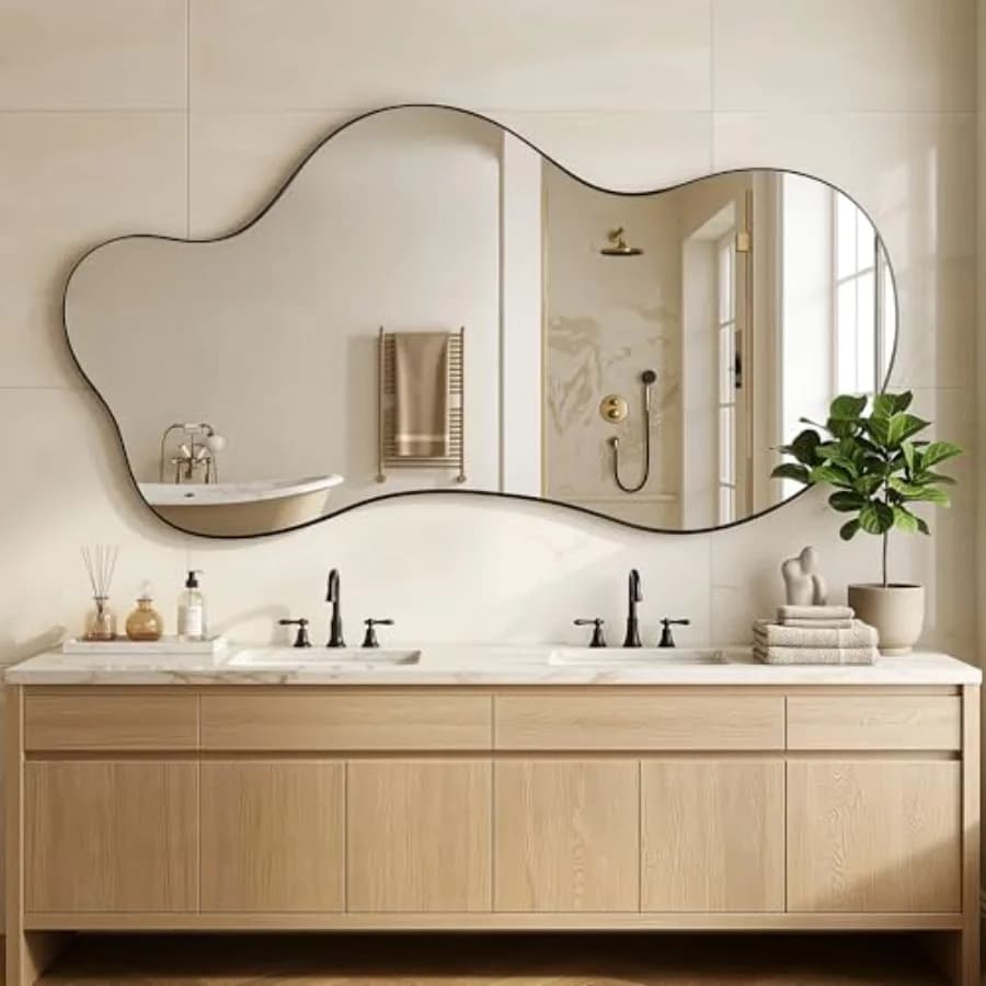 Specchio da Parete Irregolare 28x55, Specchio Asimmetrico con Cornice in Metallo, Specchi Decorativi Moderni Ondulati per Bagno e Ingresso