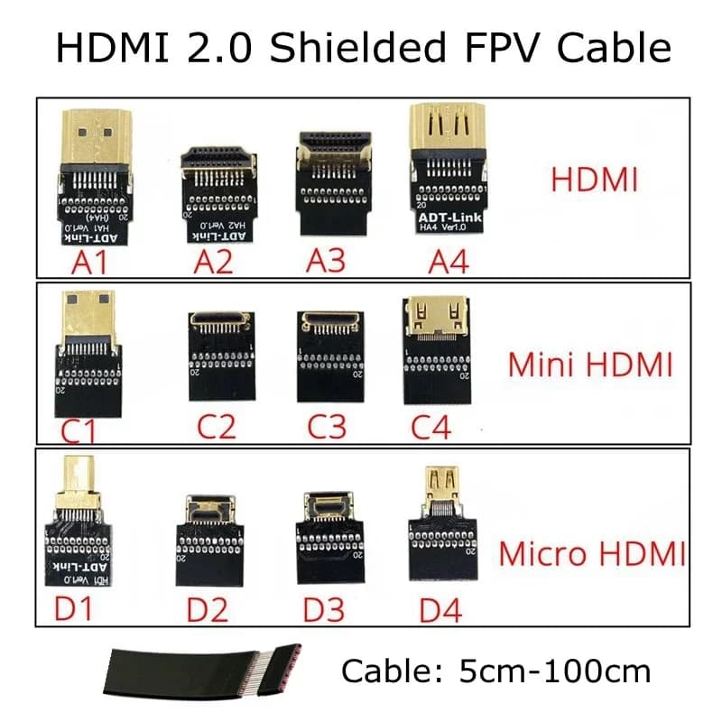 Mini HDMI FPV Micro HDMI 5 cm-2 m Embossed adapter FPC shielded flat cable HDMI 2.0 4k 60 Hz for multi-copper aerial photography