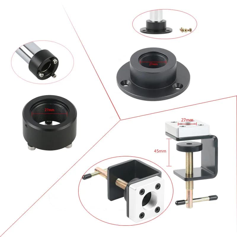 Base/Fissaggio da Tavolo per Microscopio con Interfaccia Filettata da 27mm e Colonna da 32mm, Supporto per Lente d'Ingrandimento Industriale, Connettore per Base a Pilastro