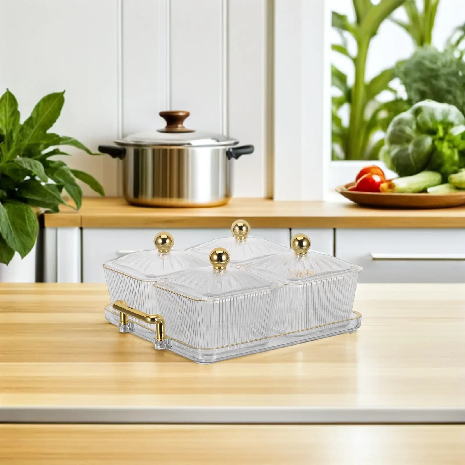 Vassoio Diviso Trasparente a Quattro Scomparti con Coperchio, Piatto per Snack per Casa, Bar, KTV, Noci, Caramelle, Frutta Secca