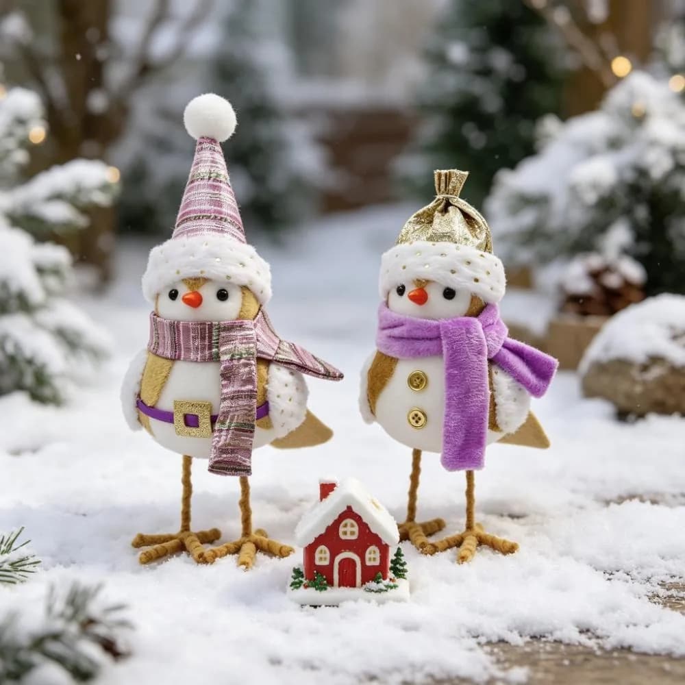 Christmas Felt Bird Figurines Winter Holiday Decor, Ornament for Tree, Mantel, Tabletop, Xmas Gift，New Year Party Supply