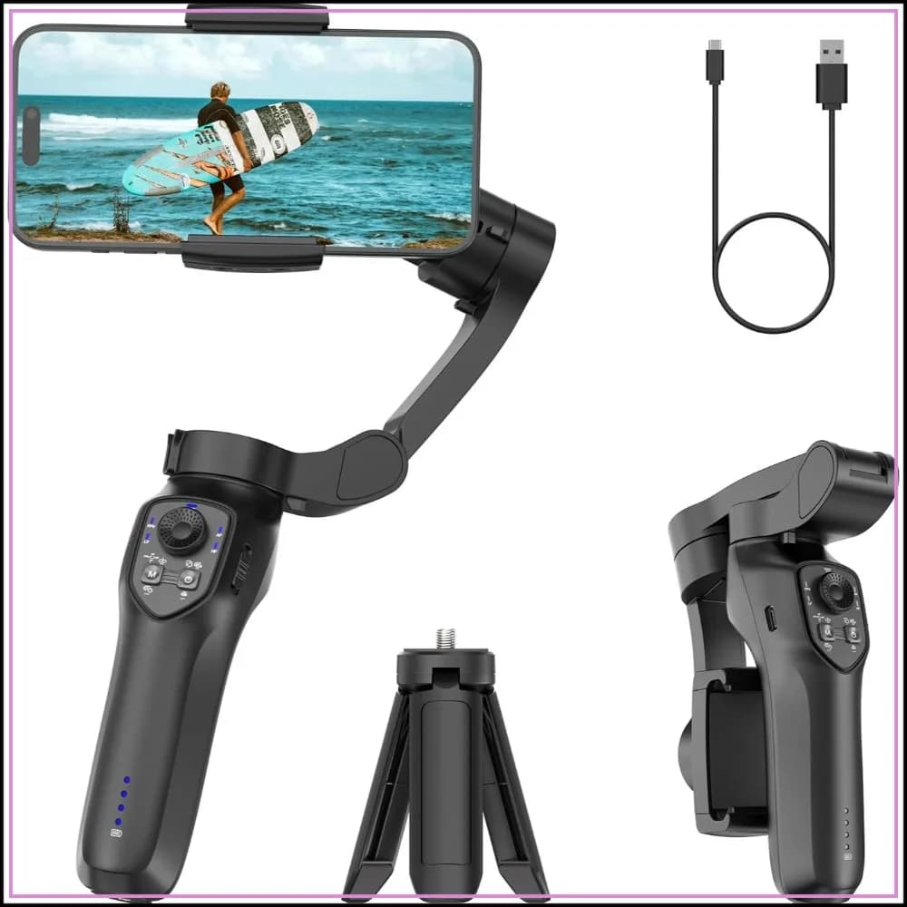 3-Axis Gimbal Stabilizer for iPhone & Android, Foldable Phone Stabilizer with Face/Object Tracking for Video Recording, Compatible with iPhone 15 Pro Max