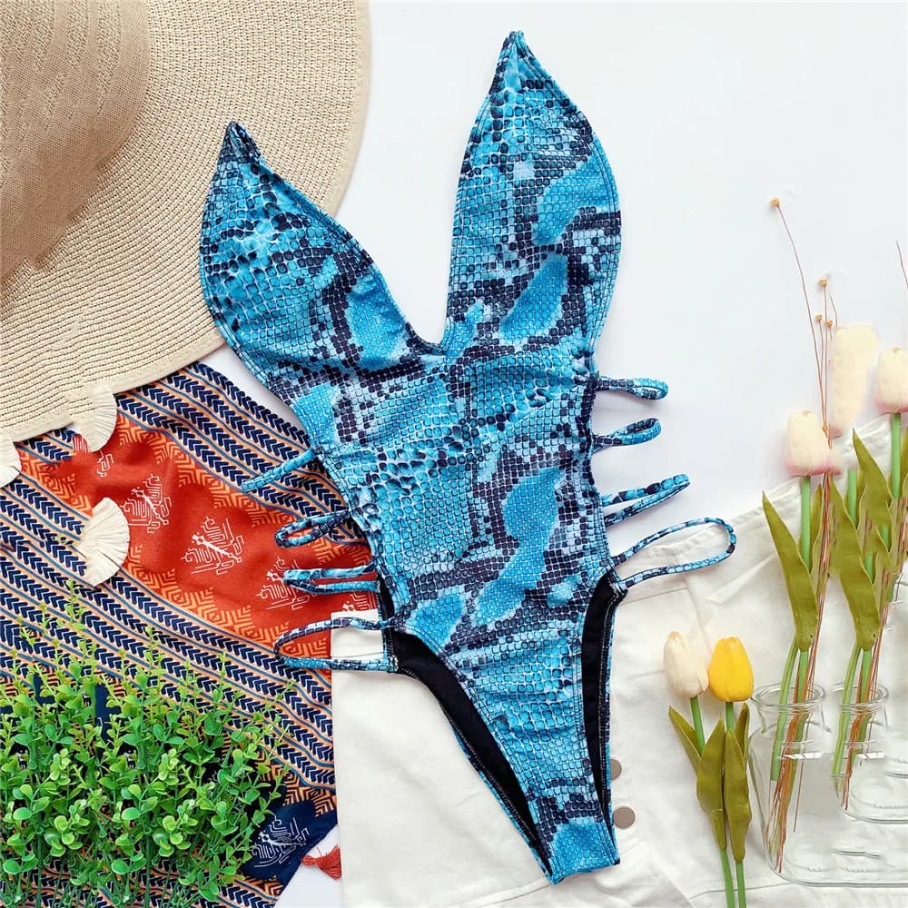 Costume da bagno intero sexy con stampa serpente e schiena scoperta, modello 2026, monokini intagliato con cut-out, costume da bagno a stringhe per donna