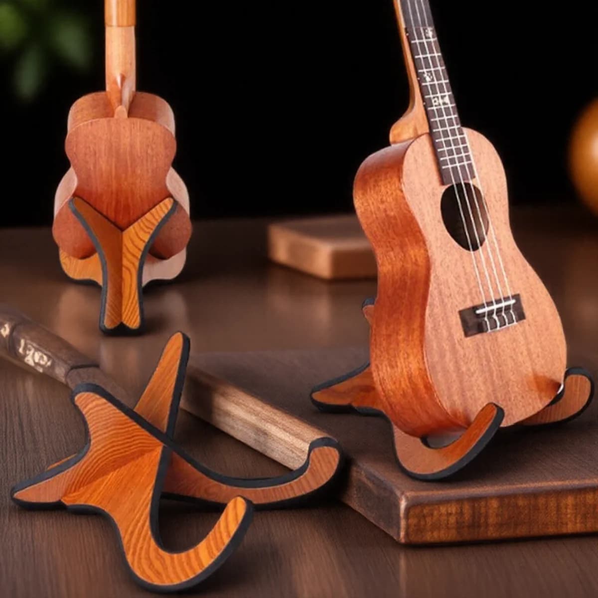 1 Pair Wooden Ukulele Stand Adjustable Guitar Holder for Musical Instruments Accessories Portable Bamboo Stand