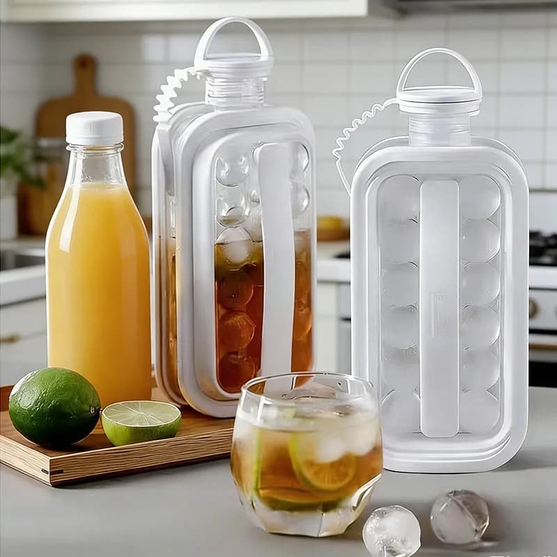 Stampo per ghiaccio 2 in 1, bottiglia per fare palline di ghiaccio, stampo in silicone per congelatore, utensili da cucina, stampo espandibile in silicone per palline di ghiaccio per whisky