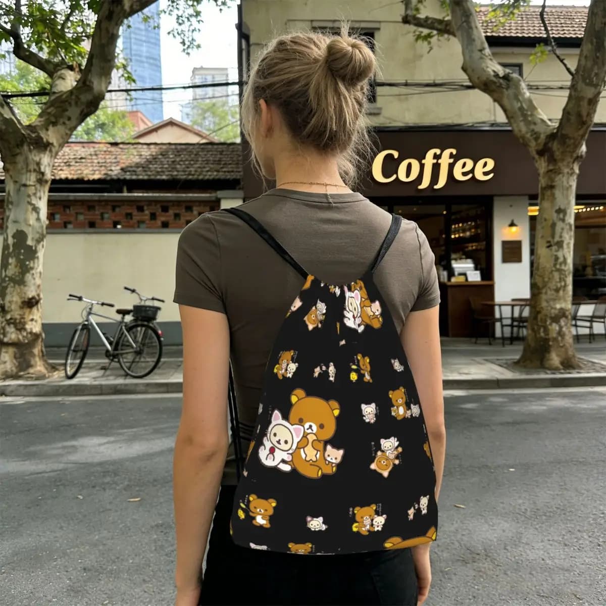 Zaini Rilakkuma Sakura, borse casual con coulisse, borse portaoggetti, borse per libri, per viaggi e scuola