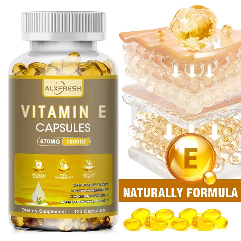 Alxfresh Vitamin E 670 mg (1000 UI) - Natural antioxidant food supplement, skin, immune system support, gluten-free, Vegen