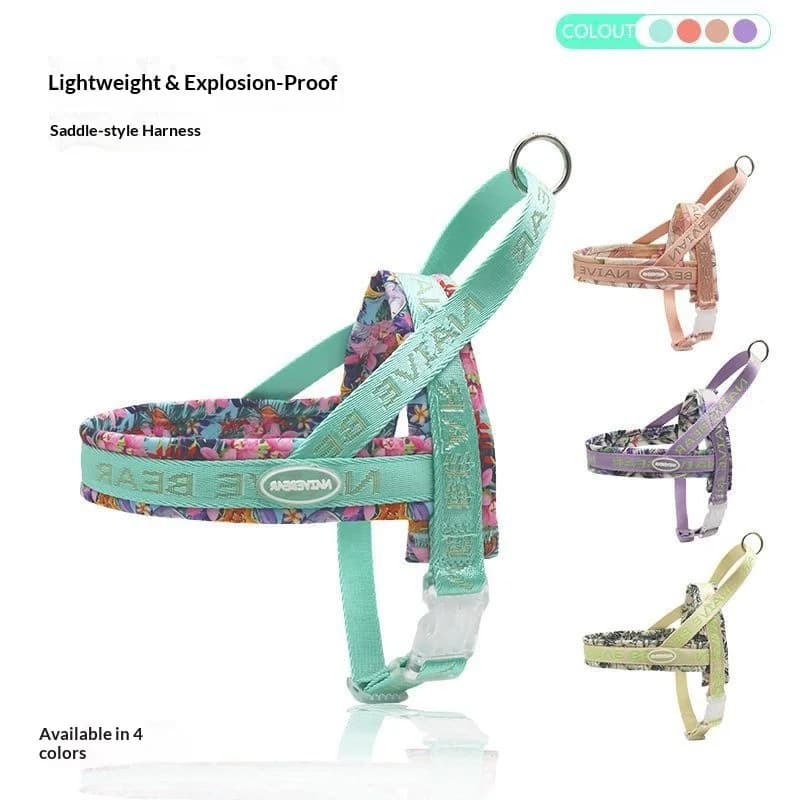 Saddle Style No Pull Dog Harness with Lift Handle Adjustable Padded Floral Pet Vest Harness Escape Proof Comfort Walking Harness