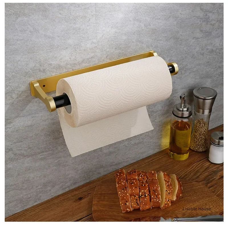 Portarotolo Quadrato in Alluminio per Cucina e Bagno, Organizzatore Accessori Bagno Senza Foratura