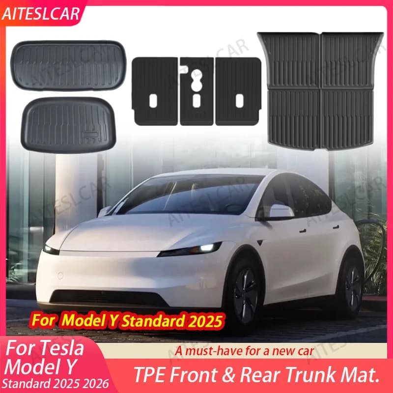 For Tesla Model Y Standard 2026 + TPE Floor Mats Waterproof Luggage Mat Wear-resistant Foot Pads ModelY Trunk Mats Accessories