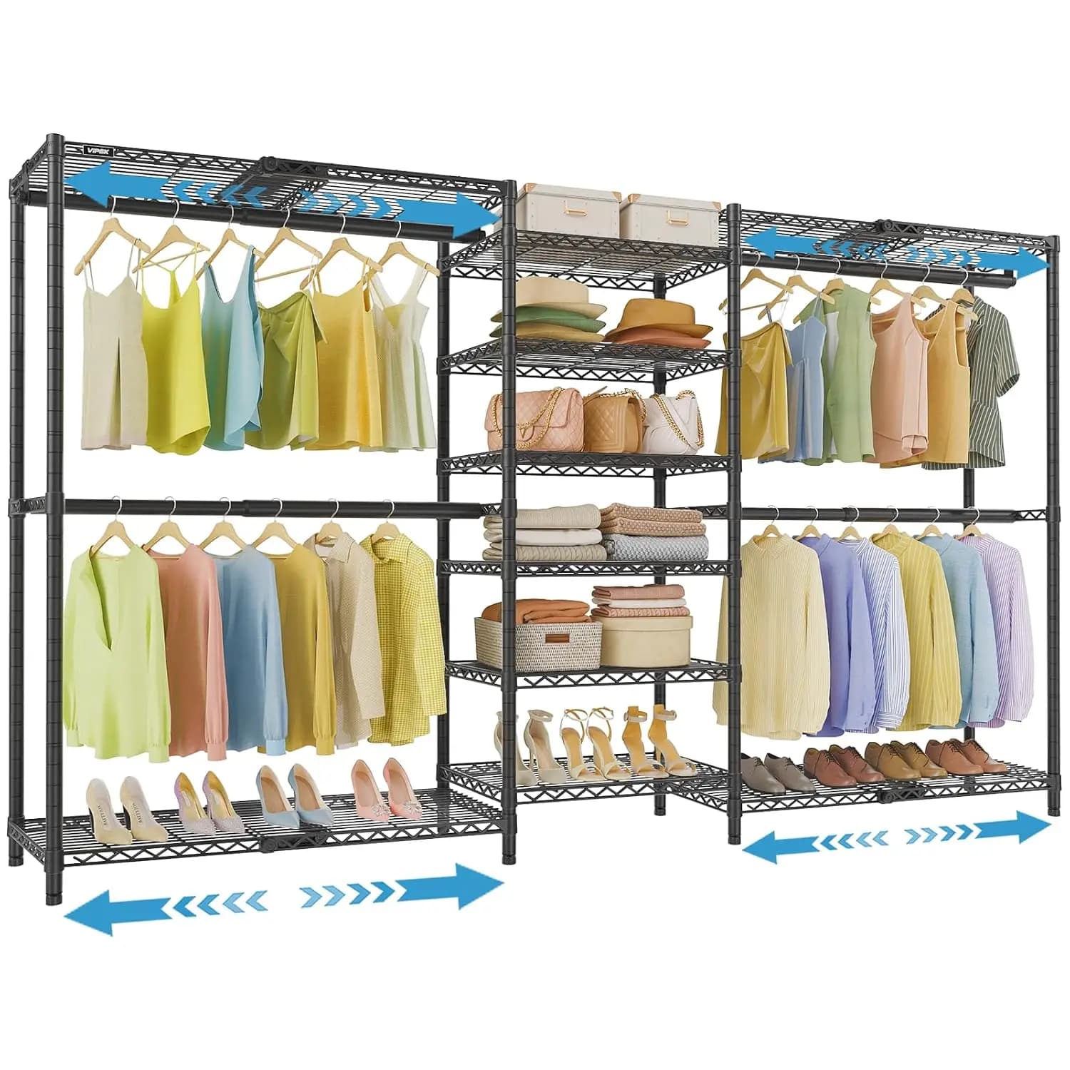 Expandable Closet Rack Organizer Freestanding Clothes Rack Adjustable Shelves & Hanger Rods 5'10"-8'8" 1360LBS, Customized