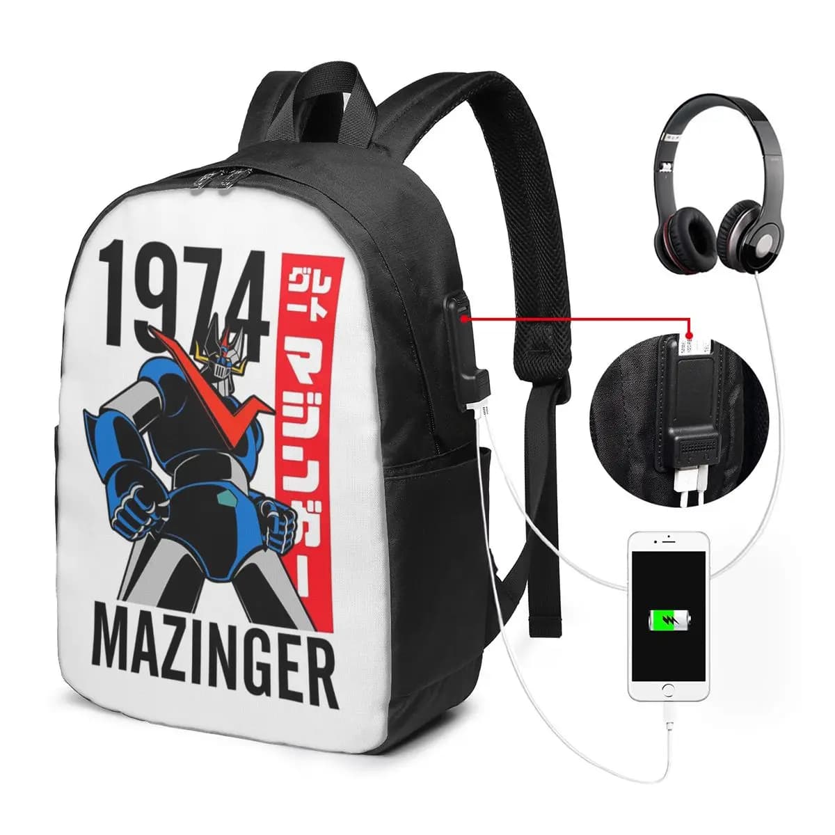 Zaino Mazinger Z Mad Robot Grendizer Anime Manga, Borsa da Viaggio per Notebook, Borsa per Computer, Borsa Scolastica per Studenti Universitari, Borsa a Tracolla per Laptop