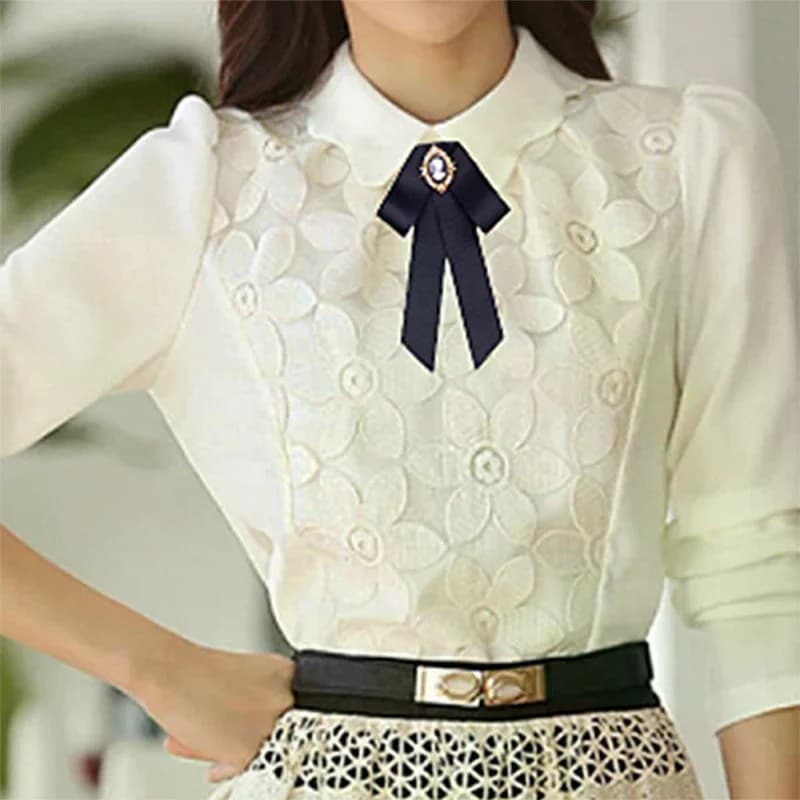 Women New Ribbon Bow Tie Beauty Head Bow Brooch Blouse Collar Pin Brooch Bowknot Shirt Bow Tie Corsage Pin Accessories
