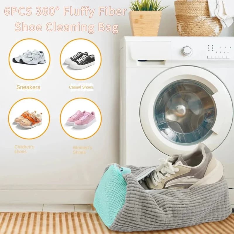Set of 6 Bags for Washing Shoes with Soft Fibres, Deep Cleaning and Anti-Deformation, Reusable Organizer for Laundry