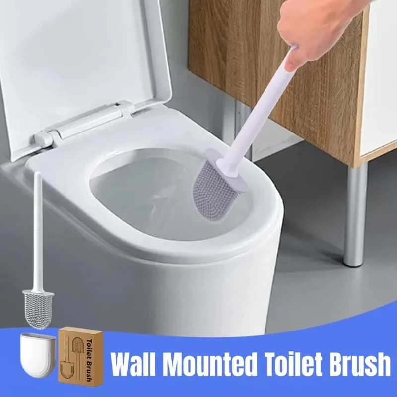 Scopino per WC in silicone sospeso, spazzola pulita, tazza piatta, flessibile, montato a parete, set di portaspazzole per WC, bagno