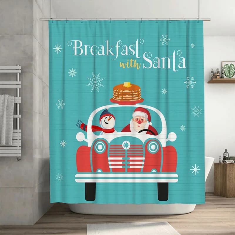 TU Tenda da doccia natalizia Babbo Natale Decorazioni festive per le vacanze Tessuto per il bagno Impermeabile Decorazioni per la casa per le vacanze Regalo di Natale Festivo Pa