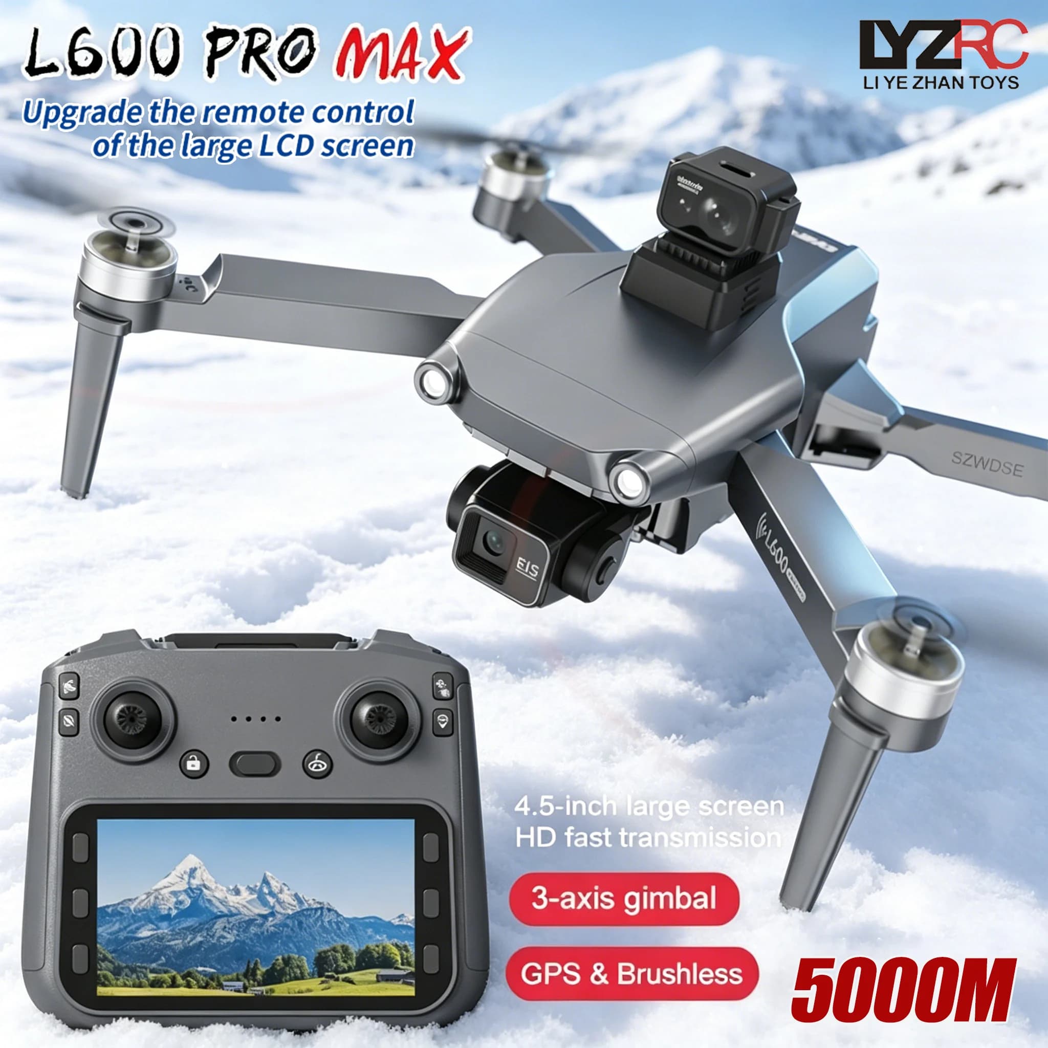 Drone GPS L600 MAX Professionale con Fotocamera 8K HD, Gimbal a 3 Assi, Controllo con Schermo, Evitamento Ostacoli, Quadricottero RC