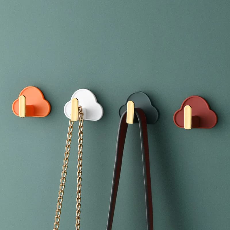 Set di 4 Ganci da Parete a Forma di Nuvola Stile Nordico, Adesivi a L per Appendere Vestiti, Borse, Chiavi, Senza Foratura, Decorazione Murale