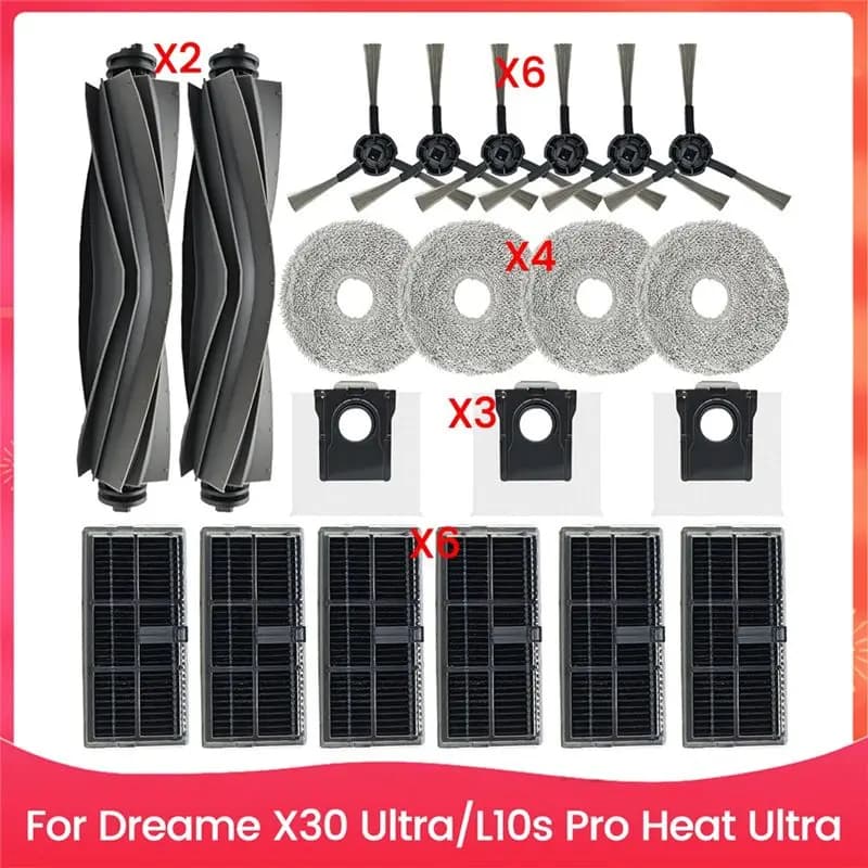 AEE8 - Accessori per Robot Aspirapolvere Dreame X30 Ultra/L10s Pro Heat Ultra: Spazzola Principale, Spazzole Laterali, Filtri HEPA, Panni Lavapavimenti, Sacchetti Raccoglipolvere