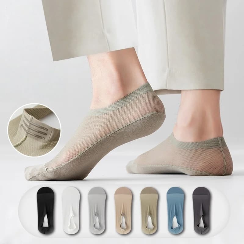 1/3 Pairs Men‘s No Show Socks Ice Silk Mesh Breathable Cotton Sole Thin Low Cut Invisible Boat Socks Anti Odor Non-Slip Silicone