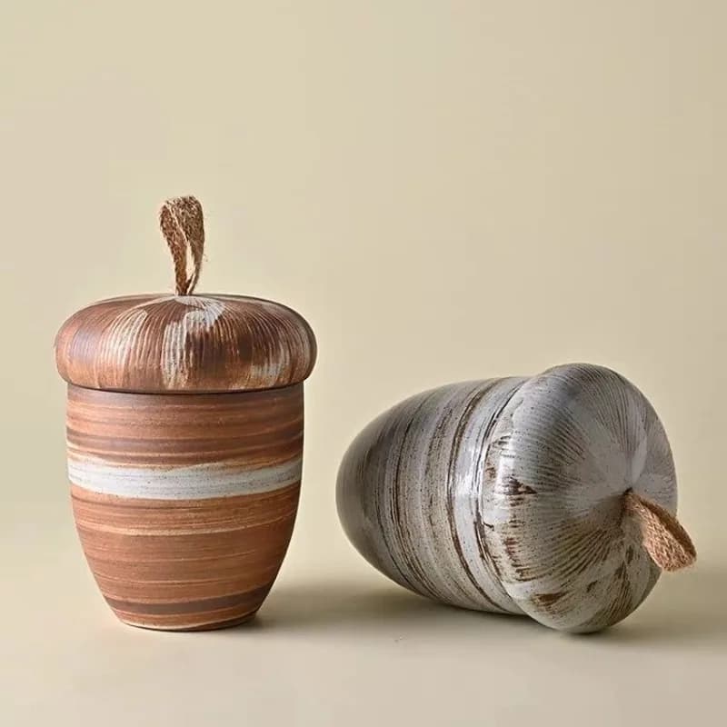 European Ceramic Pine Cone Tea Canister Vintage Coarse Pottery Moisture-proof Candy Snack Jar Home Nuts Coffee Bean Storage Jar