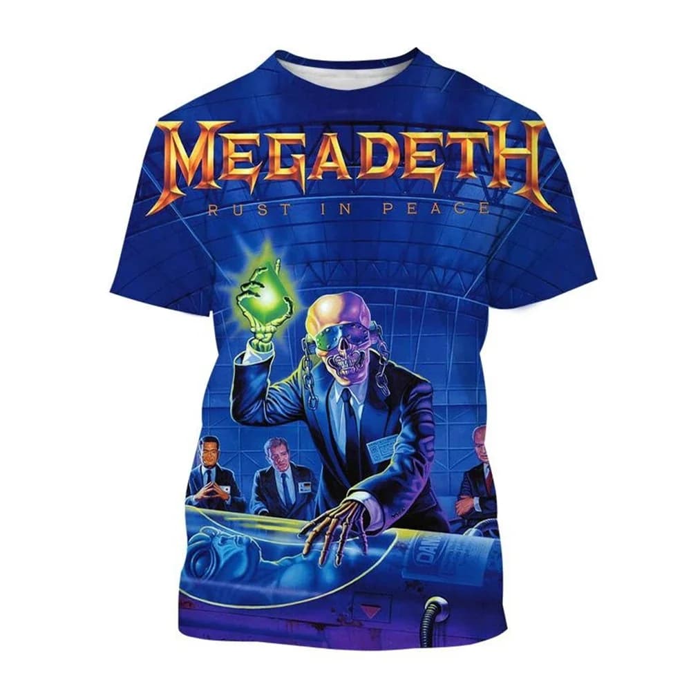 Magliette Megadeth stampate in 3D, T-shirt da uomo alla moda con stampa di band rock, Maglietta estiva da uomo e donna, divertente, punk, hip hop, a maniche corte, pullover.