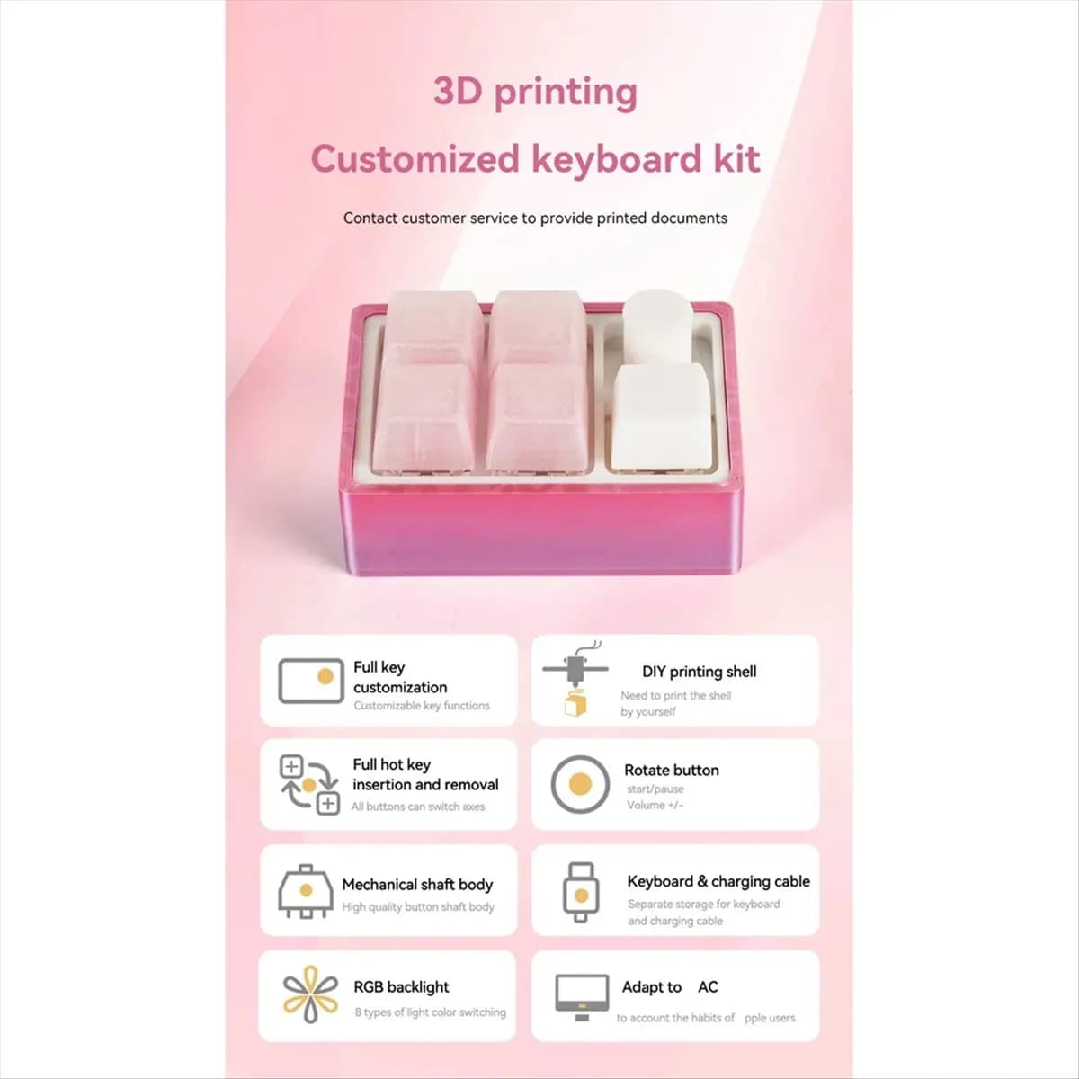 A17G DIY 3D Printing Mini Keyboards Kit DIY Mechanical Keyboard Button Customized, Print Model is Not Included, for Win