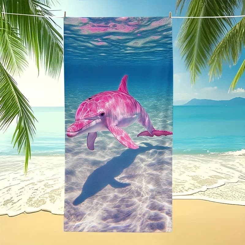 Asciugamano da spiaggia con motivo delfino rosa, adatto per spiaggia, piscina, viaggi in campeggio, yoga, fitness, asciugamano da spiaggia multiuso