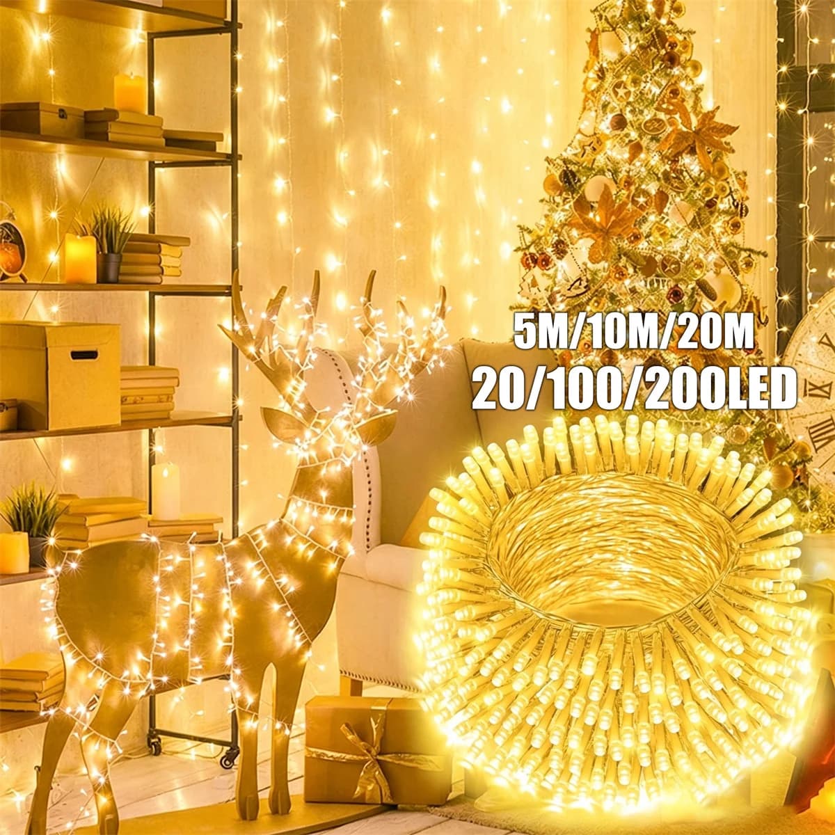 Christmas Fairy Light String 8 Lighting Modes Garden Lights 5/10/20M Festive Decorative Lamp for Indoors Outdoor Yards Wedding
