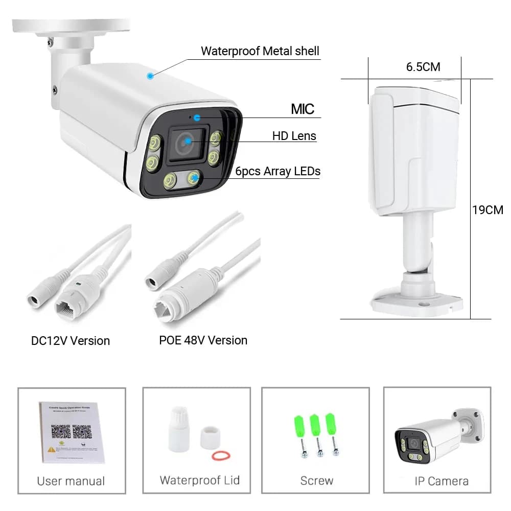 Telecamera IP Bullet con Scocca Metallica 2MP 3MP Xmeye Visione Notturna a Colori Impermeabile Rilevamento Movimento Sicurezza Domestica Videosorveglianza